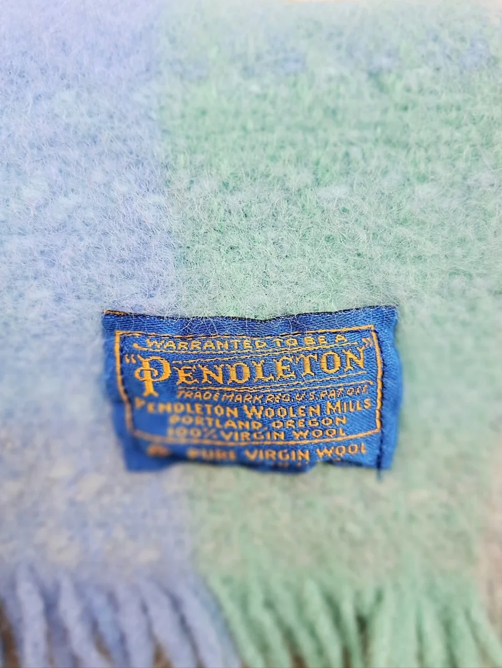 Vintage Pendleton Blue Plaid  Wool Throw Blanket